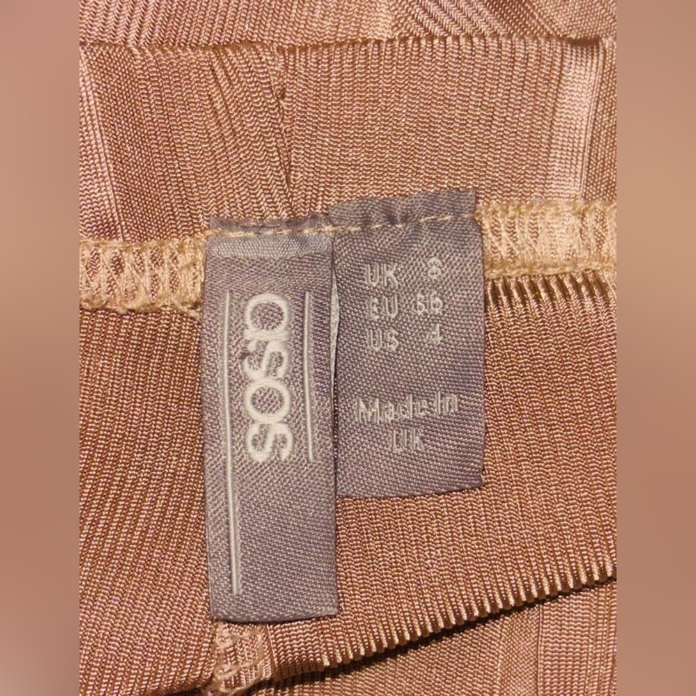 ASOS Design Slinky Ribbed Flared Pants In Light Brown/Pink Size 4 - Picture 6 of 8